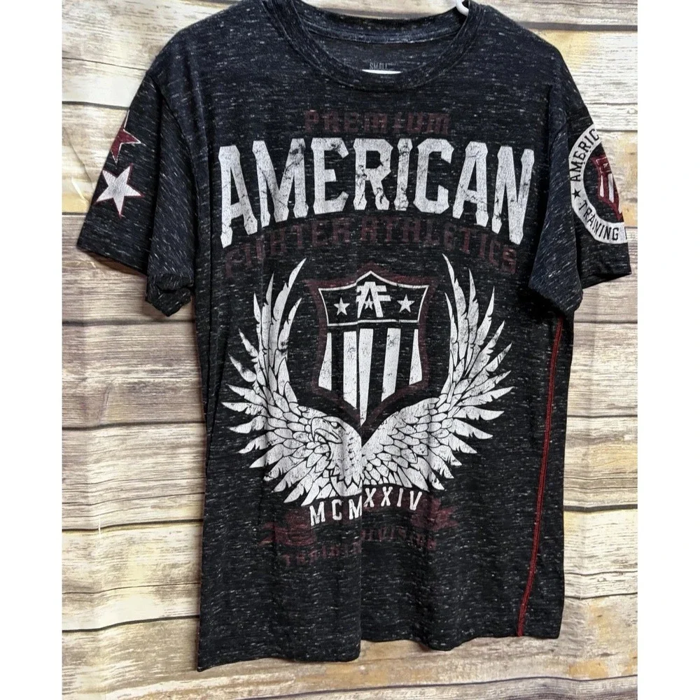 American‎ Fighter by Affliction Men's Small Heathered Black T-Shirt Short Sleeve